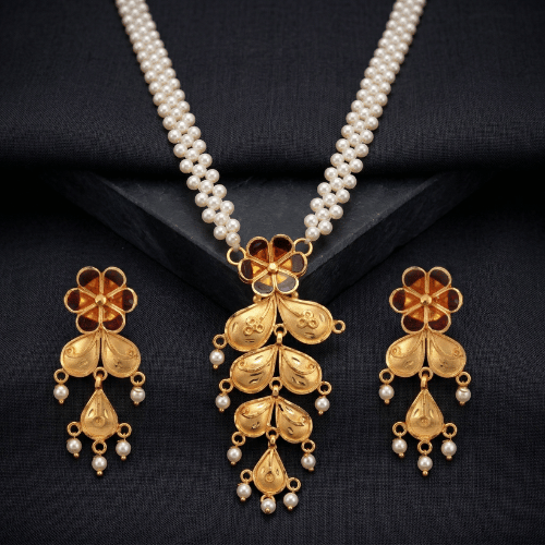 Gold plated white beads necklace (MJWN037)