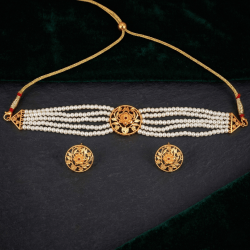 Gold plated White beads choker (MJC021)
