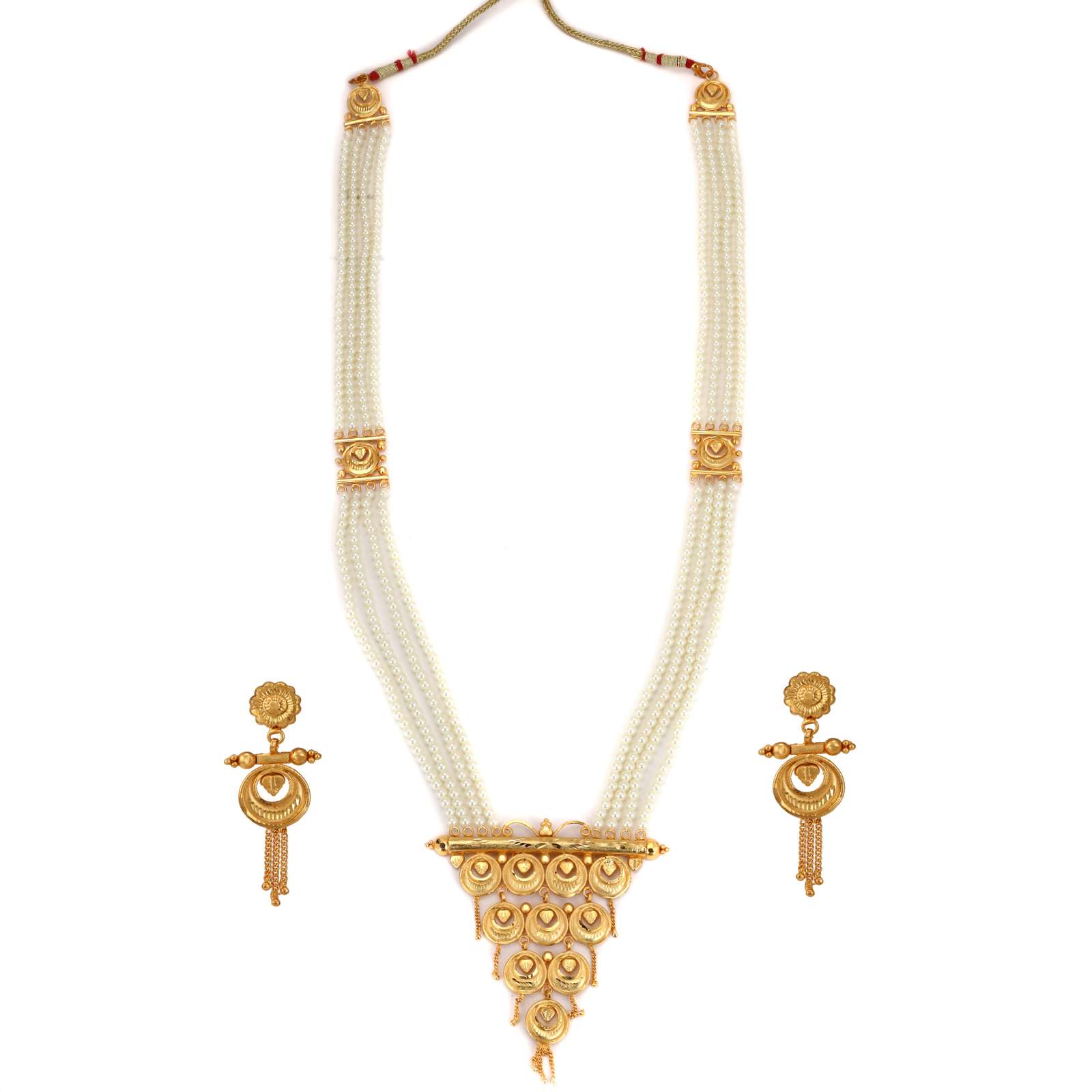 Gold plated white beads long necklace
