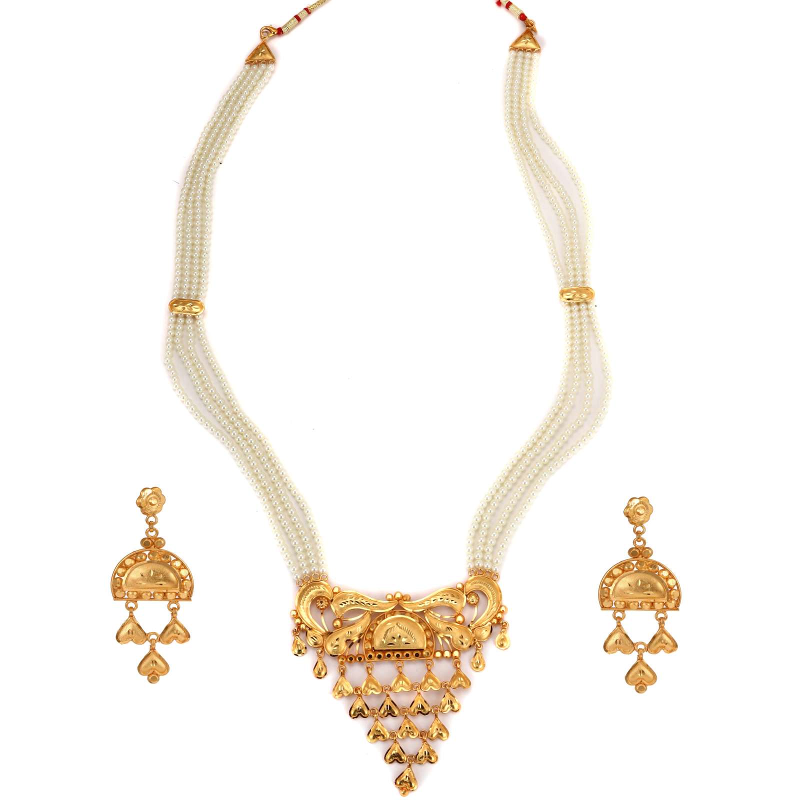 Gold plated white beads long necklace