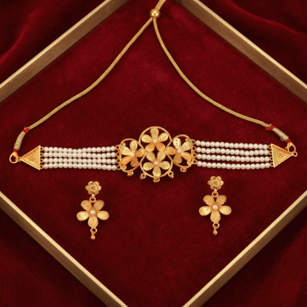 Gold plated White beads choker (MJC023)